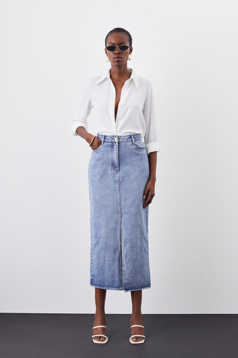 Mid length outlet jean skirts